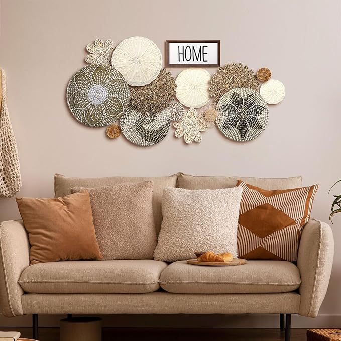 Xuhal 15 Pcs Boho Wall Basket Decor Handcrafted Seagrass Woven Wall Basket Rustic Round Woven Hanging Art for Home Farmhouse Kitchen Table Living Room(Elegant Style)