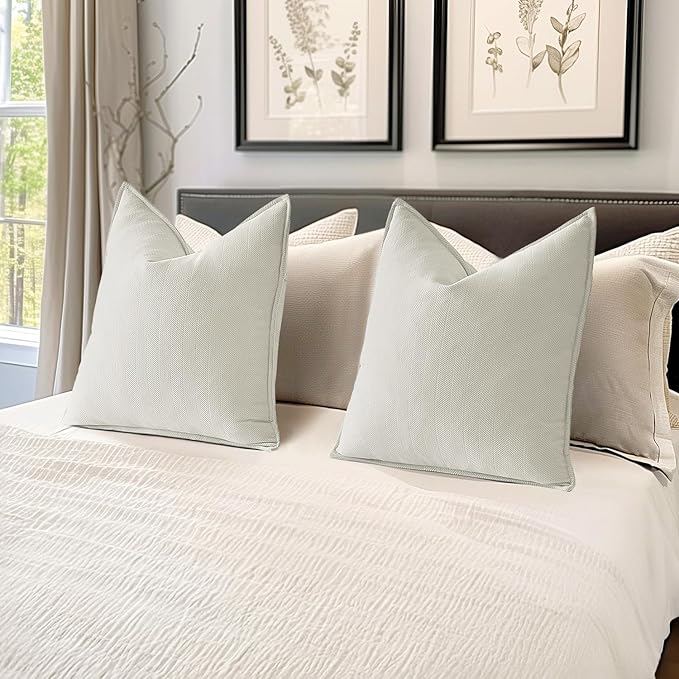 MIULEE Pack of 2 Cream White Decorative Pillow Covers 18x18 Inch Soft Chenille Luxurious Couch Throw Pillows Farmhouse Cushion Covers with Elegant Design for Sofa Bedroom Living Room Spring Decor