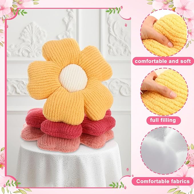 6 Pcs Flower Shaped Pillows Daisy Floor Throw Pillows 15 Inch Flower Seat Cushion for Reading Sofa Couch Bed Decor for Back to School First Day of School(Fresh Color)