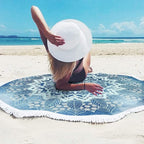 RosieLily Round Mandala Beach Towel, Microfiber Hippie Boho Extra Large Sand Proof Quick Dry Beach Blanket, Circle Pool Picnic Table Mediation Yoga Mat, 59 inch Towel with Tassels Gifts for Women