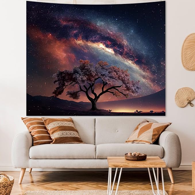 Apdidl Space Galaxy Tapestry Wall Hanging for Bedroom Aesthetic, Nature Starry Night Tree of Life Tapestries, Star Sky Posters Backdrop Decor Wall Tapestry for Men Dorm Living Room Office (51"X60")