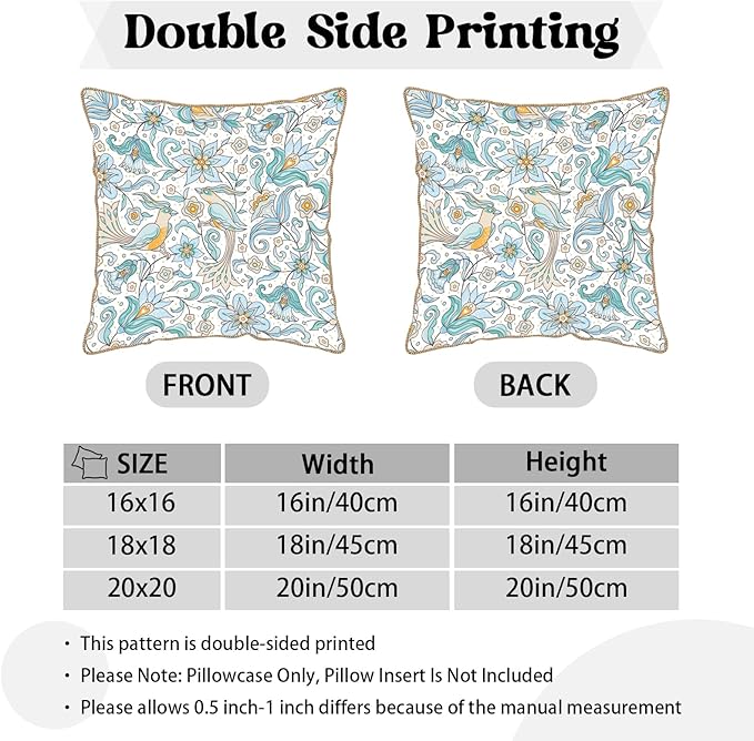 KSLIDS Vintage Floral Soft Velvet Throw Pillow Covers Set of 2 Blue Yellow Flower Birds Decorative Pillow Covers 20x20 Inch Chinoiserie Country Pillow Case for Sofa Couch Bedroom Farmhouse Home Decor