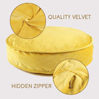 Round Floor Pillow Cover Velvet Throw Seating Pouf Yoga Meditation Cushion Plush Case Reading Room Decor Cover Only (19.7IN, Yellow)