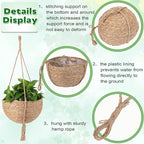 4 Pieces Hanging Planter Basket Set Jute Rope Plant Hangers Hand Woven Storage Flower Pot with Waterproof Plastic Liner Indoor Boho Hanging Plant for Home Office Yard Decor, 12.2 (D) 7.9 (H) Inch