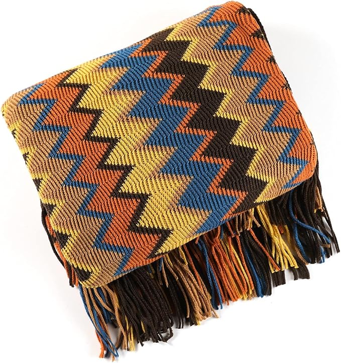 Boho Bohemian Throw Blanket for Couch Sofa Bed, Soft Cozy Lightweight Boho Blankets Knitted with Tassel, Decorative Blanket All Season 50x60 inches (Coffee)