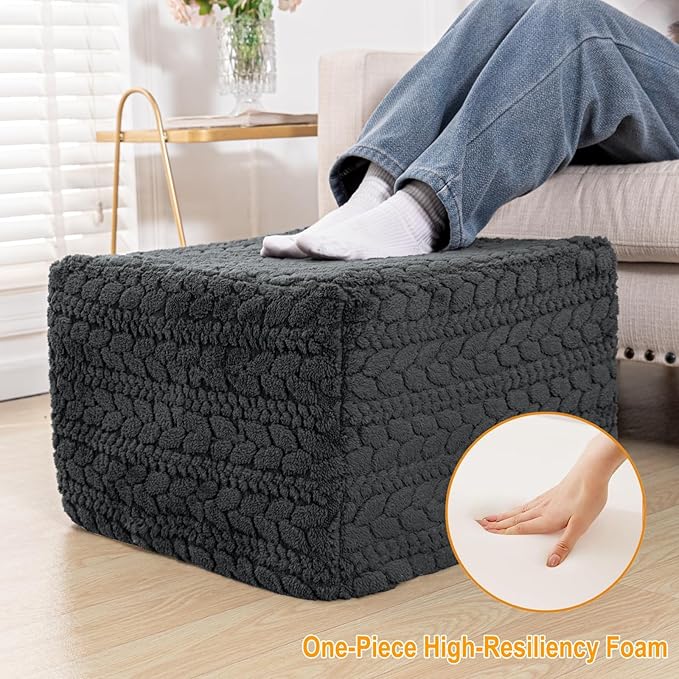 20x20x14 Inches Fluffy Square Pouf Ottoman - Plush Furry Boneless Ottoman Foot Rest Stool with High-Density Foam, Versatile Floor Seating for Living Room (Gray)