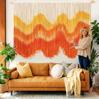 Tiamon Boho Wall Decor - 59''W x 35.4'' L Macrame Wall Hanging Dip-Dye Large Tapestry Art for Home Bathroom Farmhouse Bedroom Living Room Office Natural Modern Rustic Decoration