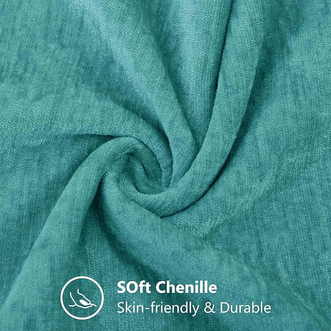 decorUhome Chenille Turquoise Spring Throw Pillow Covers 18x18 Inch Set of 2, Decorative Soft Couch Pillow Covers Solid Dyed Accent Farmhouse Neutral Square Pillow Cases for Sofa