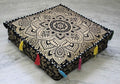 ICC Large Square Cotton Mandala Cushion Cover Hippie Ottoman Pouf Cover Daybed Floor Pillow Cover with Heavy Duty Zipper Seating Ottoman Poufs Dog-Pets Bed (Black Gold Flower, 18" Square)