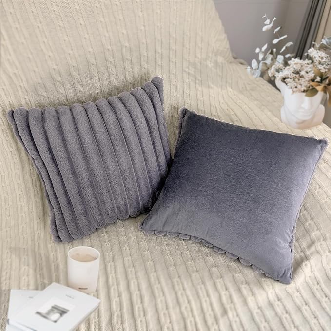 2 Pack Pillow Covers, 20x20 Faux Fur Square Throw Pillow Covers for Living Room Decorations Throw Pillow Case, Throw Pillow Cover Cushion Cover for Home Sofa Bedroom Car, Grey