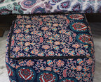 CRAFT KALA Indian Square Patchwork Traditional Pouf Cover Indian Living Room Poufs Cover Decorative Designer Ottoman Home Living Footstool Pom Ottoman Cover Decor 20X20X14 inches, Multi-Color Mirchi