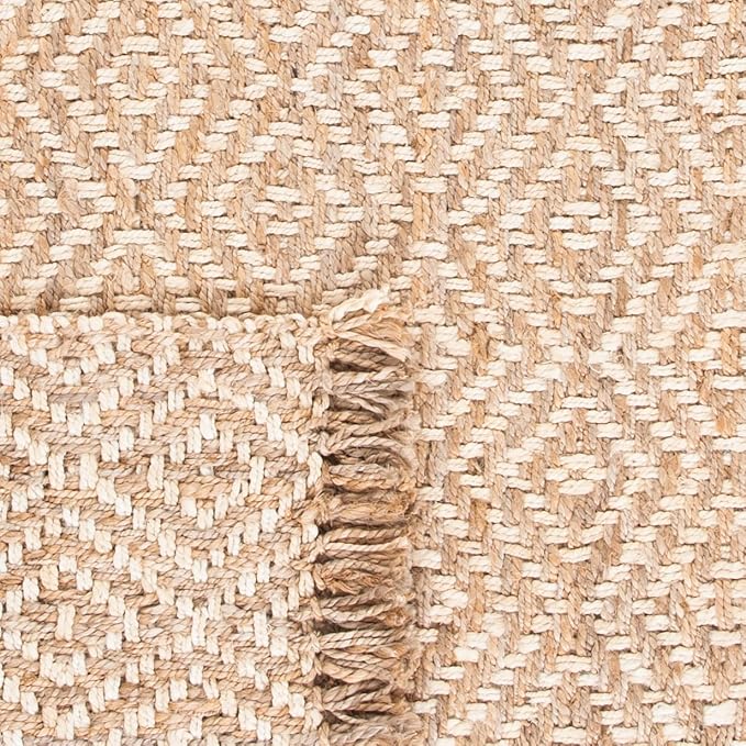 SAFAVIEH Natural Fiber Collection Runner Rug - 2'3" x 8', Ivory & Natural, Handmade Boho Diamond Tassel Jute, Ideal for High Traffic Areas in Living Room, Bedroom (NF266A)