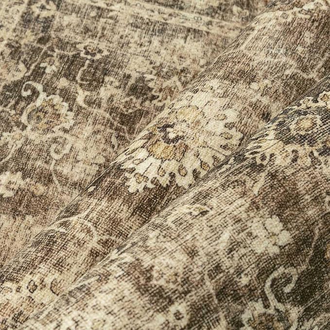 2x5 Washable Runner Rug for Kitchen Hallway Brown Vintage Non-Slip Low Pile Distressed Rustic Carpet Soft Throw Rug for Indoor Entryway Bedroom