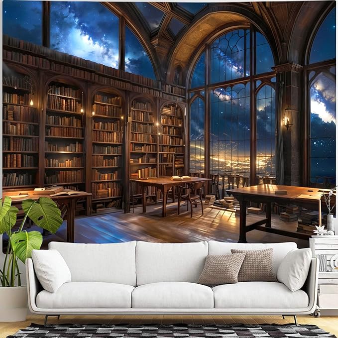 Accnicc Gothic Library Tapestry Vintage Medieval Bookshelf Tapestries Wall Hanging Fantasy Space Academia Book Extra Large Tapestry for Bedroom Living Room Dorm Classroom 90 x 68 inch