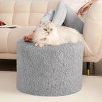 Hansleep Round Pouf Ottoman Foot Rest, 17 x 14 Small Faux Fur Stuffed Pouf for Chair, Foam Filled Foot Stools Ottomans for Living Room, Grey