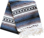Del Mex Classic Mexican Blanket, Large Authentic Woven Falsa Throw (70"x50"), Artisan Southwest Décor for Beach, Yoga, Outdoors (Navy Blue)