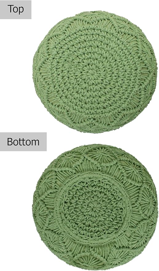 COTTON CRAFT Macrame Braided Pouf - Knitted Cotton Cord Comfortable Round Dori Pouf - Prefilled Ottoman Footrest Bean Bag - Stuffed Boho Moroccan Accent Seating - Nursery Bedroom Dorm - 20x14 - Green