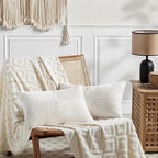Fancy Homi Set of 2 Cream White Lumbar Decorative Throw Pillow Covers 16x26 Inch for Living Room Couch Bed, Boho Farmhouse Forest Green Home Decor, Soft Corduroy Corss Patchwork Cushion Case 65x40 cm