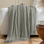 inhand Throw Blanket for Couch Bed,Chunky Chenille Woven Soft Blankets with Tassels, Cozy Boho Farmhouse Fall Winter Decor,Warm for Women,60"x80",Medium Thick-Light Grey