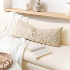 BlissBlush 14x36 Lumbar Pillow Cover for Bed, Rectangular Decorative Long Throw Pillowcase, Embroidered Farmhouse Accent Cushion, Beige Neutral Floral Tufted (Cover Only)