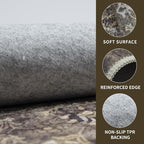 9x12 Vintage Washable Area Rug for Living Room,Low Pile Non Slip Carpet Non-Shedding Large Area Rug Soft Indoor Stain Resistant Rug Floral Print Mat for Bedroom Dining Room Brown Floral