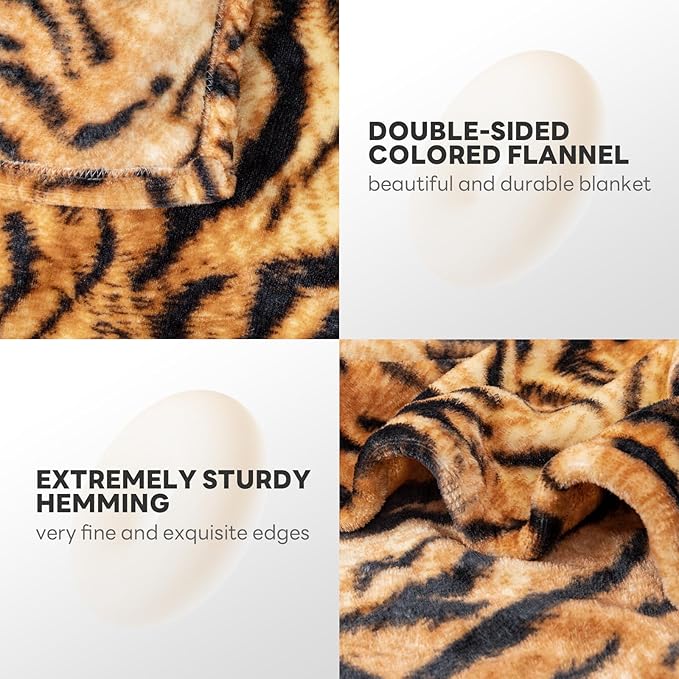 MACEVIA Flannel Fleece Throw Blanket for Couch, Brown Tiger Print Blanket, Fuzzy Cozy Comfy Super Soft Fluffy Plush Animal Print Blankets for Bed Sofa, Suitable for All Seasons (Tiger,50x60inches)