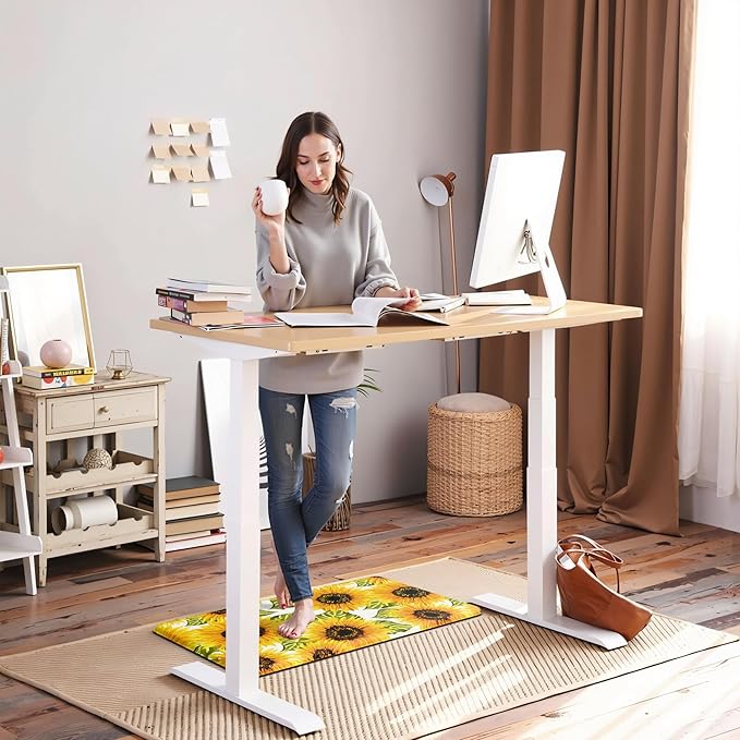 MAYHMYO Sunflower Kitchen Mat Set of 2 - Anti Fatigue Mats for Kitchen Floor - Non Slip Cushioned Rugs for Standing - Sunflower Decor (17.3"×29"+17.3"×47"-0.4")