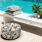 LVTXIII Indoor/Outdoor Inflatable Ottoman with Handle D21 x H9 Inch, Weather-Resistant Round Footstool Pouf for Patio Camping Living Room, Portable Footrest Extra Seating, Paisley Black