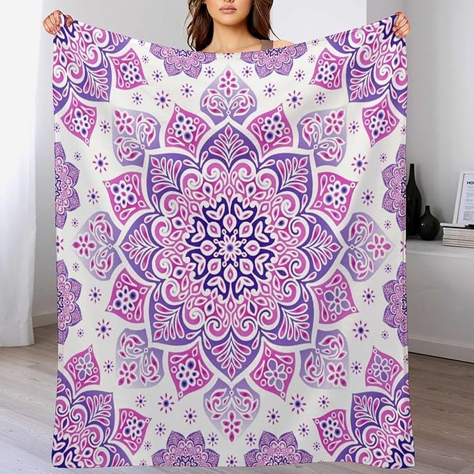 Boho Mandala Floral Throw Blanket Bohemian Hippie Flower Blanket for Sofa Bed Couch Chair Or Dorm 40"x50"