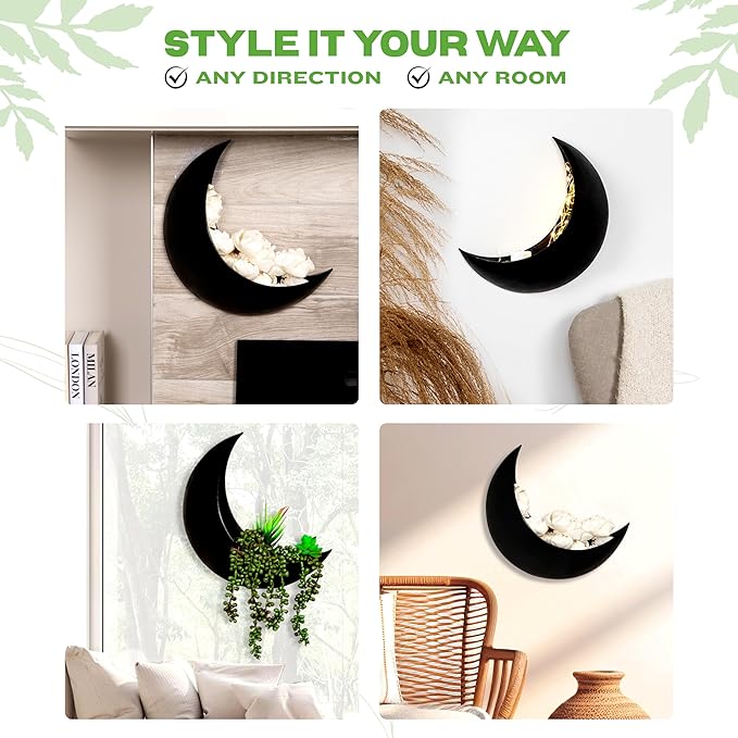 Wall Planter - Window Planter - 14Pcs Artificial Succulents - Hanging Moon Planter - Boho Hanging Planters for Indoor Plants, Air Plant, Cactus, Faux, Unique Gifts for Women, Birthdays, Plant Lovers