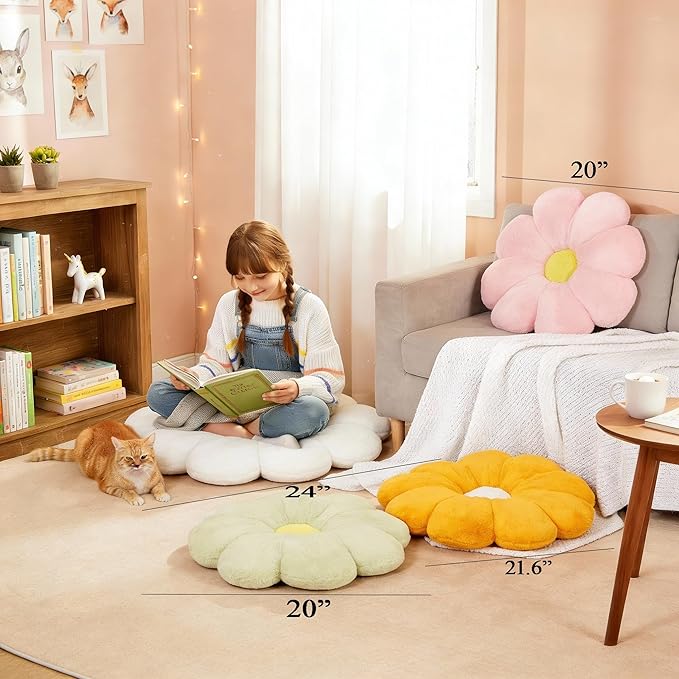 21.65In Cute White Flower Throw Pillow Floor Cushion Pillow as Room Decor Desk Chair Cushion Decorative Bed Throw Pillows for Girls Adults