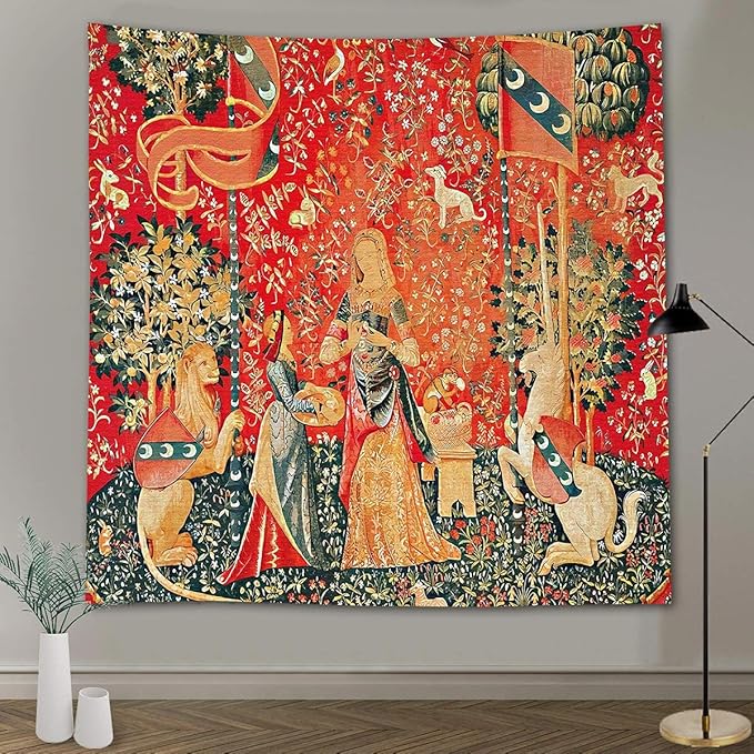 FEASRT Princess European Royal Tapestry, 90x84 Inches Soft Flannelette, Medieval Maiden Wall Blanket