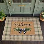 Washable Door Mat Indoor Entrance - Large Entryway Rug 2'3" x 3'7" (27.5" x 43"), Non Slip Sage Plaid Decor for Kitchen, Bathroom, Easy Jute Layering Rug for Front Porch
