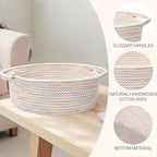 Woven Basket,Small Rope Storage Bin with Handles & Ribbon Bag, Organizer for Shelves Closets,Gift Basket Empty for Birthday,Books,Dog Toys, Colorful/2 Pack