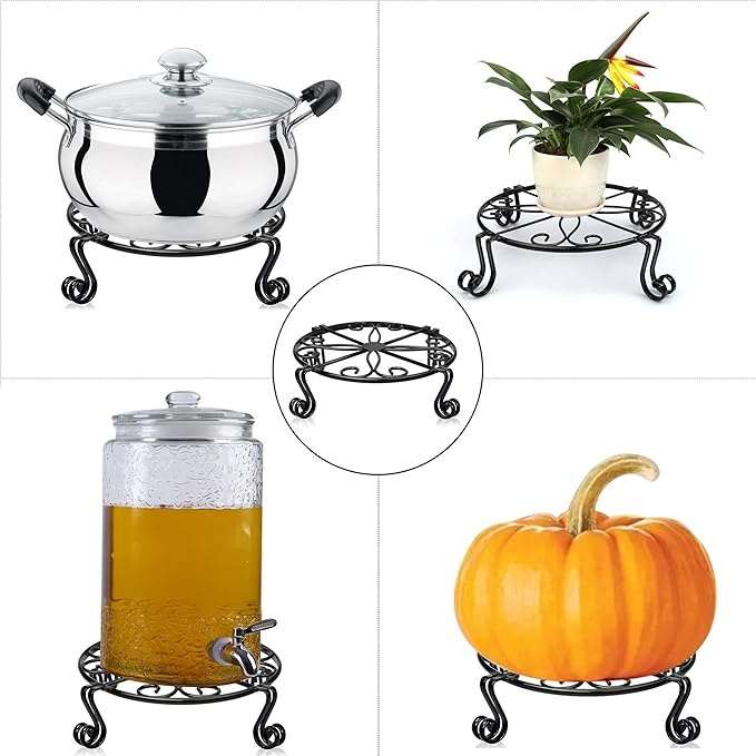4 Pack Black Plant Stand for Flower Pot Heavy Duty Potted Holder Indoor Outdoor Metal Rustproof Iron Garden Container Round Supports Rack for Planter Bronze, Pumpkin Stand Outdoor……