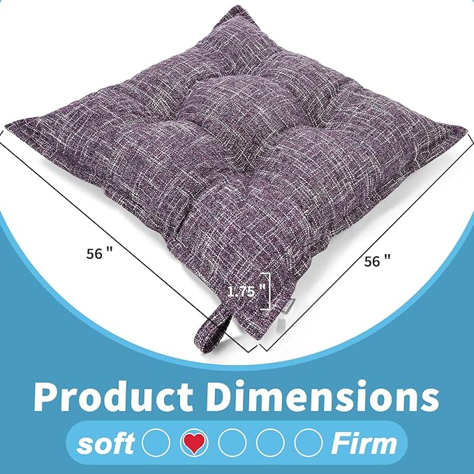 SINSOSSO Large Floor Pillows 22", Thickened Bite-Size Memory Foam Square Non-Slip Cushions for Office Back Support/Yoga/Chair Seat, Fashionable Color-Blocked Fabric & Washable, Purple, 2 PCS