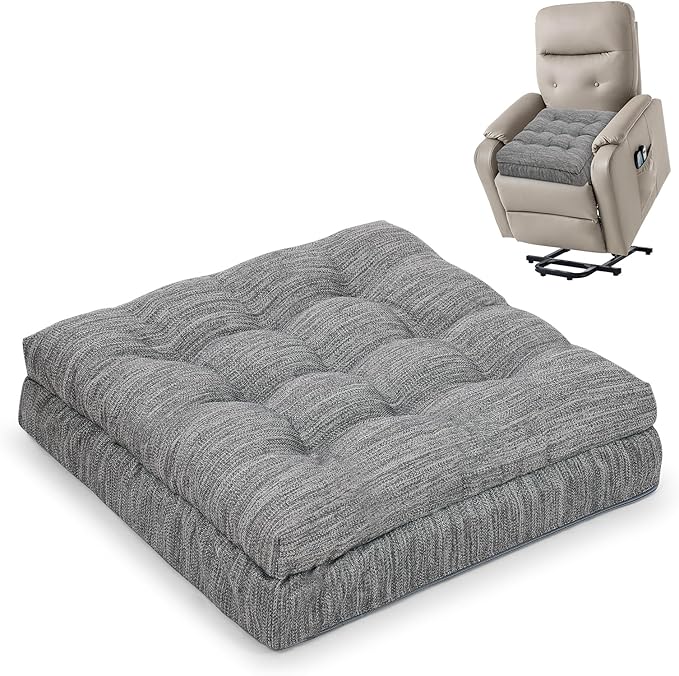 Shinnwa Memory Foam Recliner Cushion for Elderly, Patented Design Extra Large Seat Cushion, Dual-Layer Foam Chair Pad for Couch, Armchair, Wicker Chairs, Floor, 20 × 20 × 5in, Grey