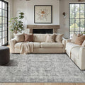 4x6 Area Rugs for Living Room Bedroom, Large Washable Rug, Grey Vintage Abstract Boho Rug, Non Slip & Low Pile Wool Carpet for Indoor Dining Room, Farmhouse, Kids Room and Office(Grey 4x6ft)