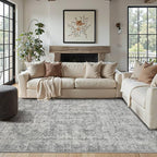 4x6 Area Rugs for Living Room Bedroom, Large Washable Rug, Grey Vintage Abstract Boho Rug, Non Slip & Low Pile Wool Carpet for Indoor Dining Room, Farmhouse, Kids Room and Office(Grey 4x6ft)