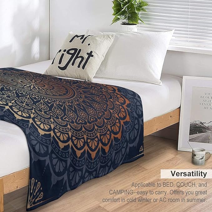 Boho Flower Throw Blanket Mandala Bohemian Aesthetic Paisley Hippie Blanket for Sofa Bed Couch Chair Or Dorm 60"x80"