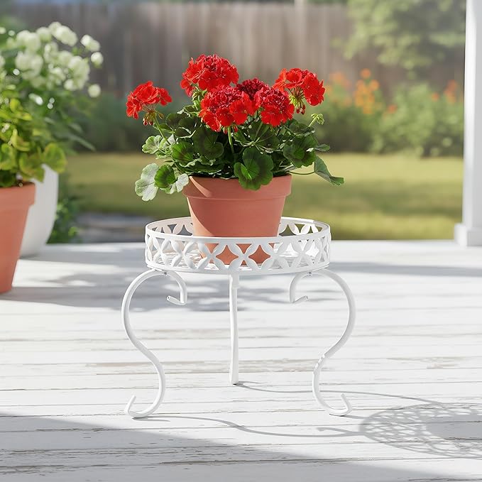 TOPZEA 2 Pack Metal Plant Stand for Flower Pot, Heavy Duty Potted Plant Holder Support Rack, Rustproof Iron Round Plant Pedestal Display Stands for Indoor Outdoor, Floor, Garden, Patio, Balcony, White