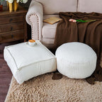 SUTAVIA Pouf Ottoman Cover Unstuffed Pouf Seat Decorative Soft Storage Bean Bag 20x20x8 Inches Square Floor Footrest for Living Room Bedroom (White, Square)