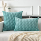 Kevin Textile 14x24 Inch Pillow Cover 1 Pack Boho Decorative Soft Striped Corduroy Lumbar Farmhouse Color Accent Rectangle Cushion Case for Living Room Couch Sofa Bed, Aqua Green