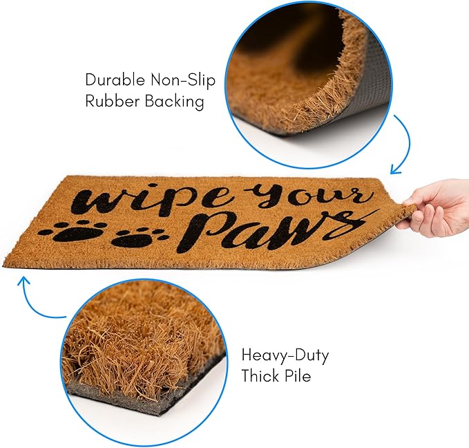 PLUS Haven Coco Coir Door Mat with Heavy Duty Backing, Wipe Your Paws Doormat, 17.5" x 30" Size, Easy to Clean Entry Mat, Beautiful Color and Sizing for Outdoor and Indoor uses, Home Décor