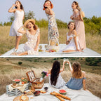 91x 71 in Extra Large Outdoor Picnic Blanket with Waterproof Mat Oversize Beach Woven Cotton Yarn Blanket with Fringe Machine Sandproof for Spring Summer Camping Beach Park(Boho,White)