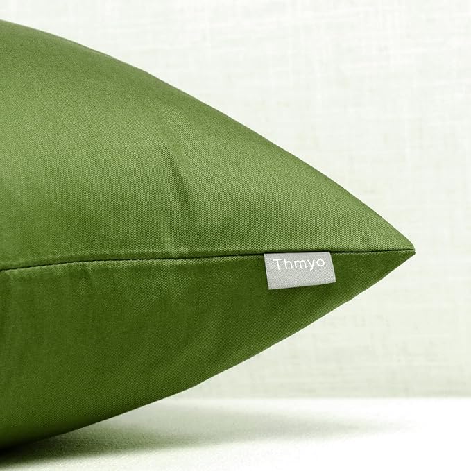 Thmyo 4-Pack 100% Cotton Comfortable Solid Decorative Throw Pillow Case, Square Cushion Cover Pillowcase Sublimation Blank Pillow Covers DIY Throw Pillowcase for Sofa(20x20 inch/ 50x50cm,Olive Green)
