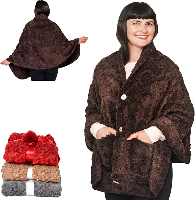 Boho Chic Wearable Blanket -No Sleeves Drape&Go- Poncho Blanket Wrap Shawl - Gifts for Grandma and Mom