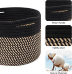 Small Basket for Organizing | Cube Shelf Closet Storage Baskets | 9.7×9.7×7.1” | Woven Rope Gift Basket | Nursery | Round 3 Packs Black Brown