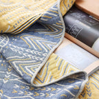 100% Cotton Soft Boho Throw Blanket for Bed 60x80,Muslin Breathable Lightweight Gauze Spring Blankets for Couch Sofa All Seasons,Bohemian Decor Floral Quilt Rustic Throw Blanket,Yellow