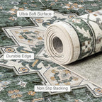 Area Rugs 9x12 Living Room Rug: Washable Rug Soft Vintage Boho Medallion Carpet Indoor Non-Slip Stain Resistant Large Carpets for Bedroom Dining Room Farmhouse Nursery Home Office Green Ivory